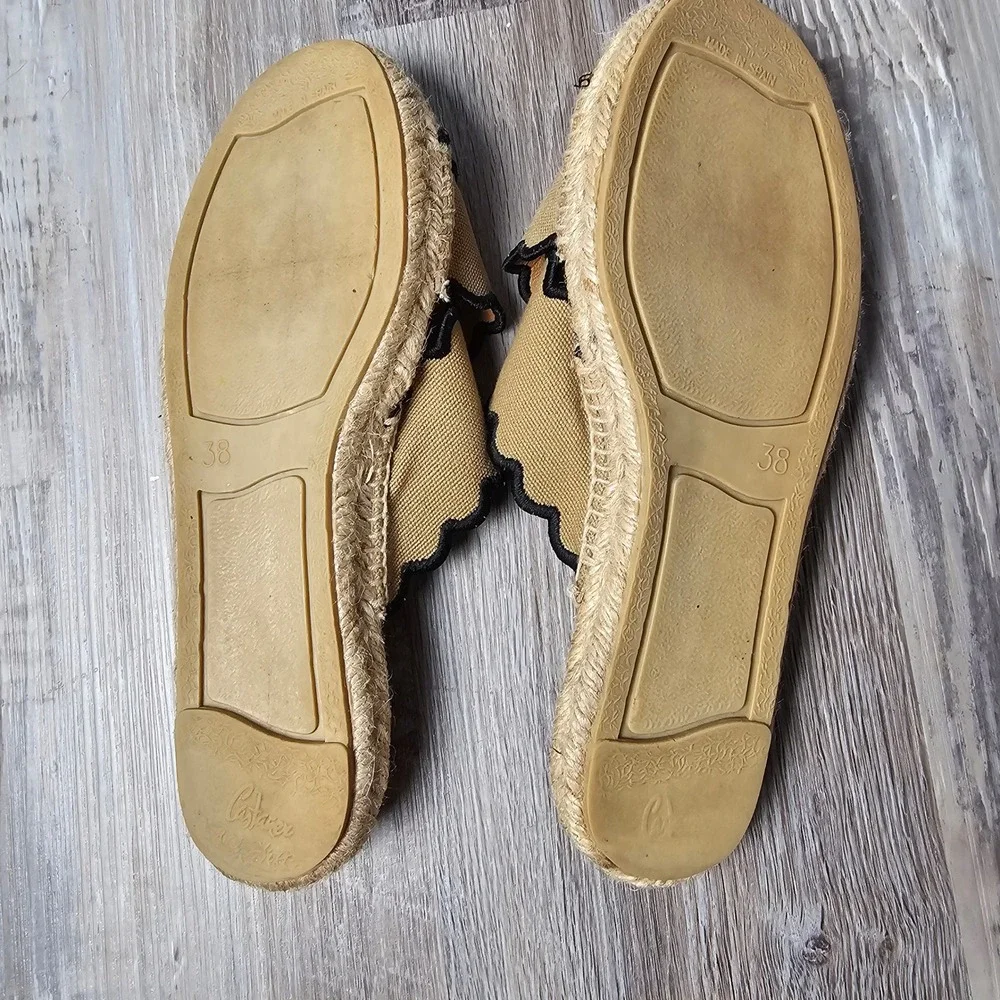 Castañer Womens Piula Scalloped Flat Espadrille Slide Sandals 38 7.5 US Tan Boho